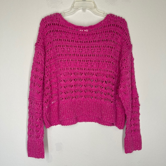 Anthropologie Pilcro Crochet Knit Sweater Women's Size S Pullover Pink Crop - Picture 5 of 12